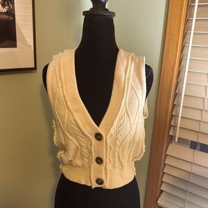 Free People Cream Cable Knit Cardigan Vest
